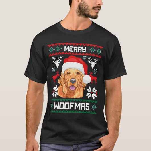 Golden Retriever For Merry Woofmas T-shirt (Voorkant)