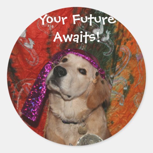 Golden Retriever Fortune Teller Ronde Sticker (Voorkant)