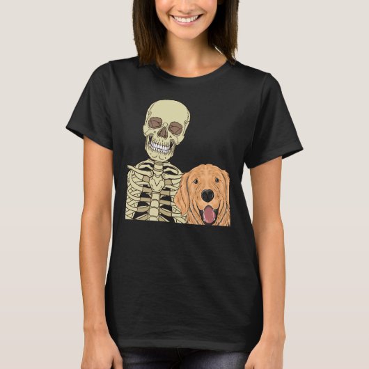 Golden Retriever Friend Scary Skeleton T-shirt (Voorkant)