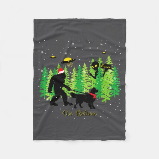 Golden Retriever Funny Bigfoot Christmas Alien Ufo Fleece Deken (Voorkant)