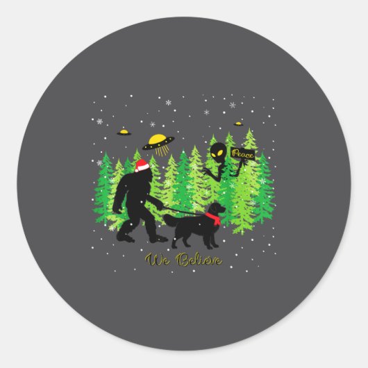 Golden Retriever Funny Bigfoot Christmas Alien Ufo Ronde Sticker (Voorkant)