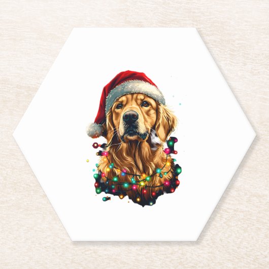 Golden Retriever Funny dog Christmas Santa Hat lig Kartonnen Onderzetters (Voorkant)