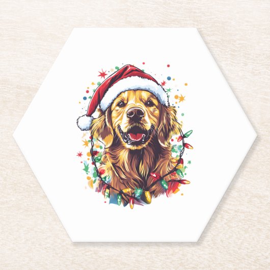 Golden Retriever Funny dog Christmas Santa Hat lig Kartonnen Onderzetters (Voorkant)