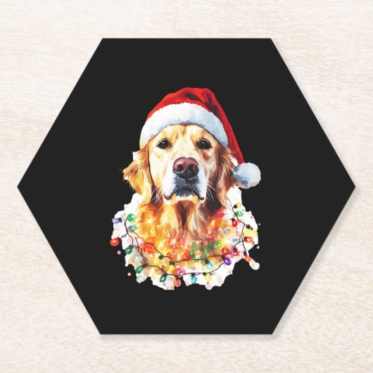 Golden Retriever Funny dog Christmas Santa Hat lig Kartonnen Onderzetters (Voorkant)