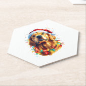 Golden Retriever Funny dog Christmas Santa Hat lig Kartonnen Onderzetters (Schuin)