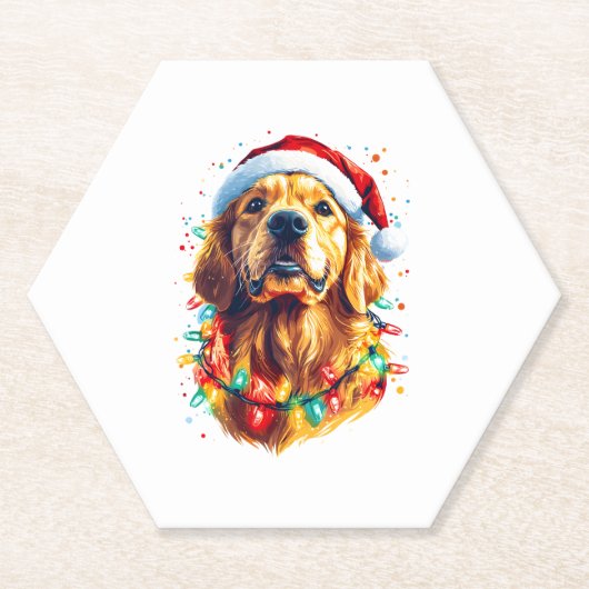Golden Retriever Funny dog Christmas Santa Hat lig Kartonnen Onderzetters (Voorkant)