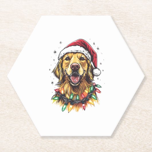 Golden Retriever Funny dog Christmas Santa Hat lig Kartonnen Onderzetters (Voorkant)