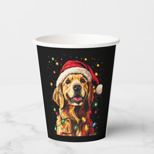 Golden Retriever Funny dog Christmas Santa Hat lig Papieren Bekers (Voorkant)
