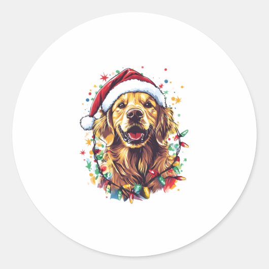 Golden Retriever Funny dog Christmas Santa Hat lig Ronde Sticker (Voorkant)