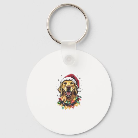 Golden Retriever Funny dog Christmas Santa Hat lig Sleutelhanger (Voorkant)