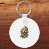 Golden Retriever Funny dog Christmas Santa Hat lig Sleutelhanger (Voorkant)