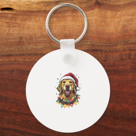 Golden Retriever Funny dog Christmas Santa Hat lig Sleutelhanger (Voorkant)