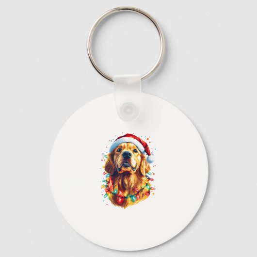 Golden Retriever Funny dog Christmas Santa Hat lig Sleutelhanger (Voorkant)