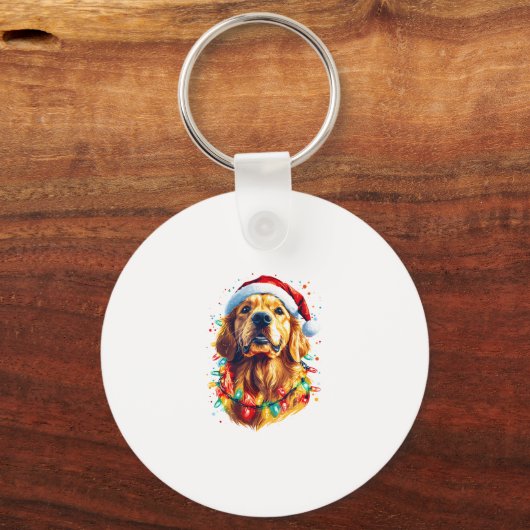 Golden Retriever Funny dog Christmas Santa Hat lig Sleutelhanger (Voorkant)