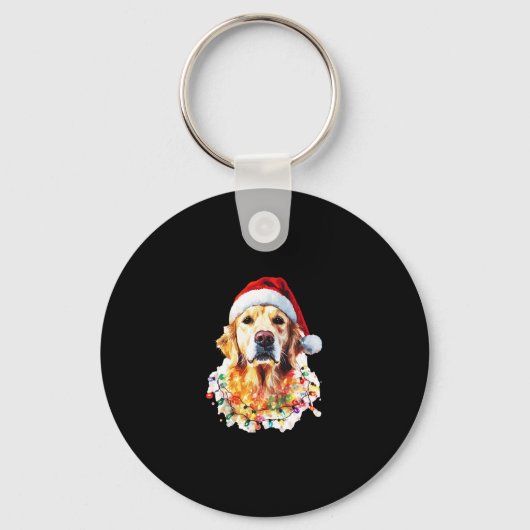 Golden Retriever Funny dog Christmas Santa Hat lig Sleutelhanger (Voorkant)