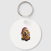 Golden Retriever Funny dog Christmas Santa Hat lig Sleutelhanger (Voorkant)