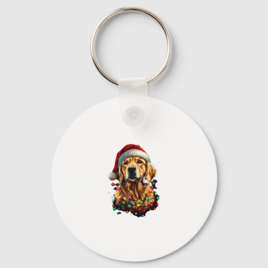 Golden Retriever Funny dog Christmas Santa Hat lig Sleutelhanger (Voorkant)