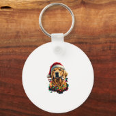Golden Retriever Funny dog Christmas Santa Hat lig Sleutelhanger (Voorkant)
