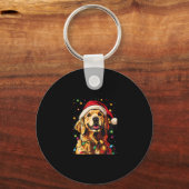 Golden Retriever Funny dog Christmas Santa Hat lig Sleutelhanger (Voorkant)
