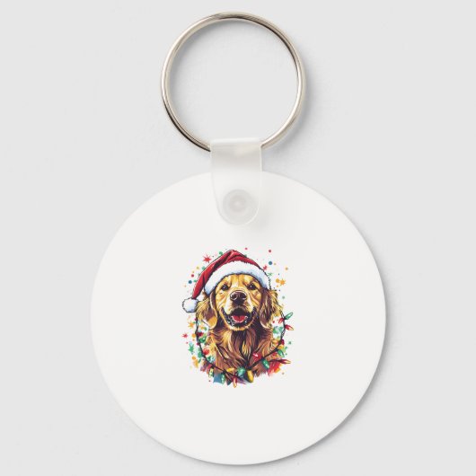 Golden Retriever Funny dog Christmas Santa Hat lig Sleutelhanger (Voorkant)