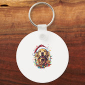 Golden Retriever Funny dog Christmas Santa Hat lig Sleutelhanger (Voorkant)