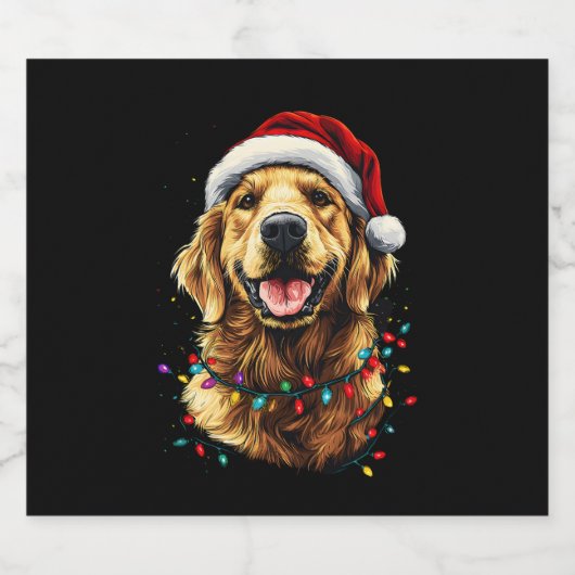 Golden Retriever Funny dog Christmas Santa Hat lig Sparkling Wijnetiket (Enkel label)