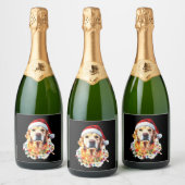 Golden Retriever Funny dog Christmas Santa Hat lig Sparkling Wijnetiket (Flessen)