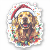 Golden Retriever Funny dog Christmas Santa Hat lig Sticker (Voorkant)