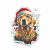 Golden Retriever Funny dog Christmas Santa Hat lig Sticker (Voorkant)
