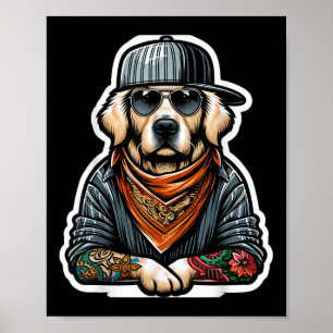 Golden Retriever Gangsta Kostuum Tattoo Hondeneige Poster