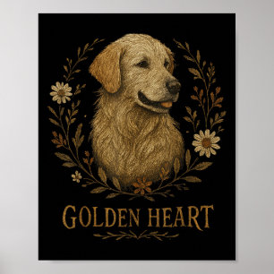 Golden Retriever Geborduurde Cool Bloemen Boho Hon Poster