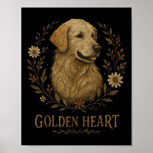 Golden Retriever Geborduurde Cool Bloemen Boho Hon Poster (Voorkant)