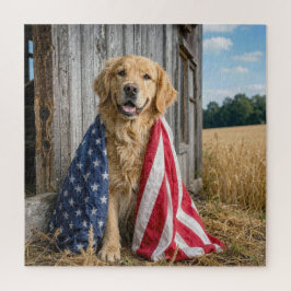 Golden Retriever Gedrapeerd in een Amerikaanse Vla Legpuzzel