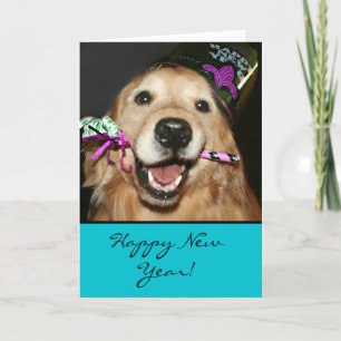 Golden Retriever Gelukkig Nieuwjaar Wenskaart Feestdagen Kaart
