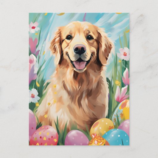 Golden Retriever Gelukkig Pasen Briefkaart (Voorkant)