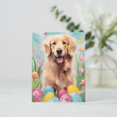Golden Retriever Gelukkig Pasen Briefkaart (Staand voorkant)