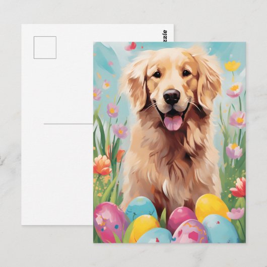 Golden Retriever Gelukkig Pasen Briefkaart (Voorkant / Achterkant)