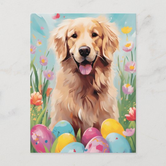 Golden Retriever Gelukkig Pasen Briefkaart (Voorkant)