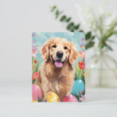 Golden Retriever Gelukkig Pasen Briefkaart (Staand voorkant)