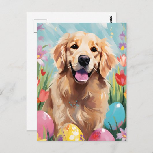 Golden Retriever Gelukkig Pasen Briefkaart (Voorkant / Achterkant)