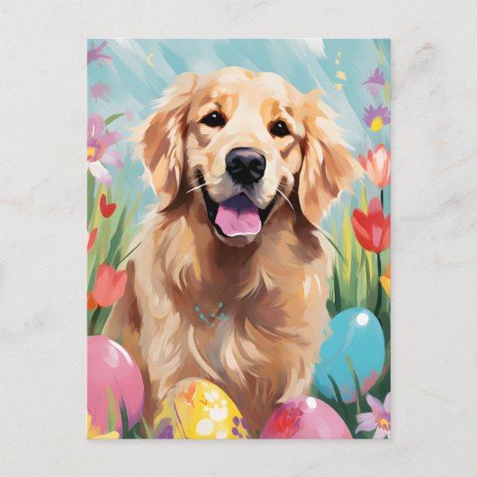 Golden Retriever Gelukkig Pasen Briefkaart (Voorkant)