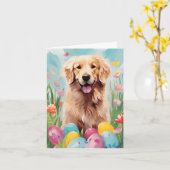 Golden Retriever Gelukkig Pasen Kaart (Gele Bloem)