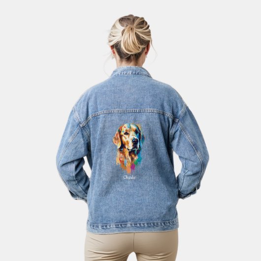 Golden Retriever Gepersonaliseerde Waterverf Kunst Denim Jacket (Model)
