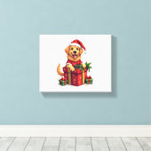 Golden Retriever Gift Wrap Canvas Afdruk (Insitu (Houten vloer))