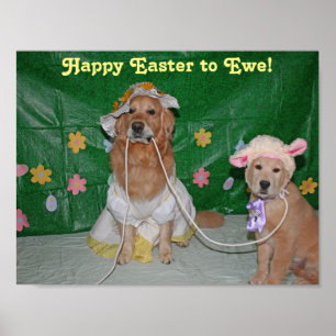 Golden Retriever Girl en Lamb Happy Easter to Ewe Poster