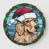 Golden Retriever Glas in lood Kerst Grote Klok (Voorkant)