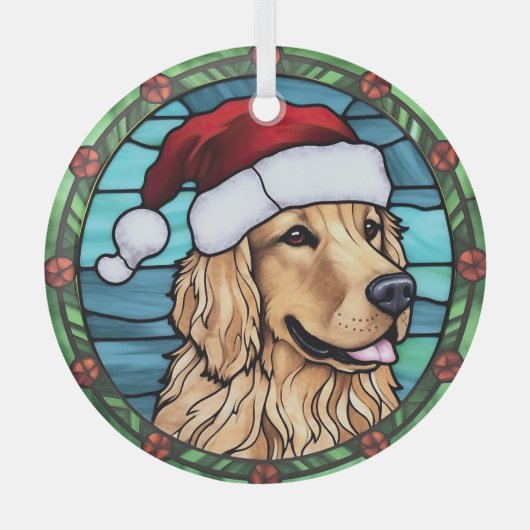 Golden Retriever Glas in lood Kerst Ornament (Voorkant)