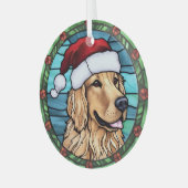 Golden Retriever Glas in lood Kerst Ornament (Voorkant links)