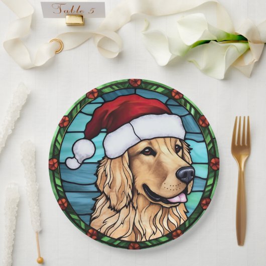 Golden Retriever Glas in lood Kerst Papieren Bordje (Huwelijk)