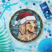 Golden Retriever Glas in lood Kerst Papieren Bordje (Feest)